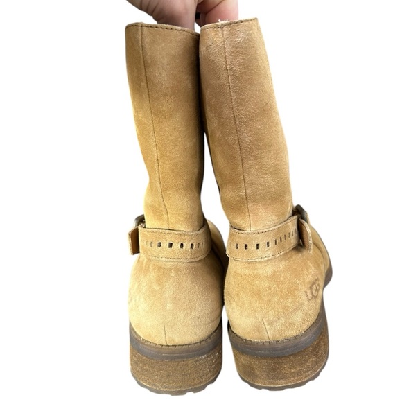 UGG Keppler Chestnut Suede Sheepskin Buckle Moto Short Boots Size US 9.5 Womens - Picture 7 of 10